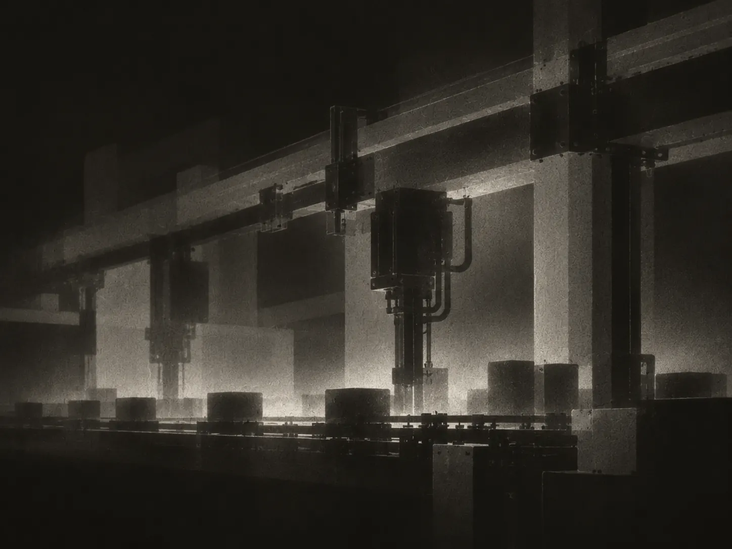 Concept art of an automated electromechanical production line