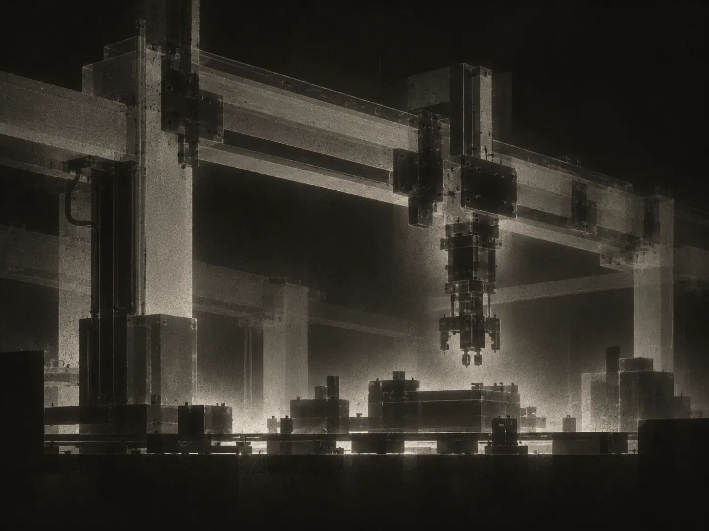Concept art of an automated electromechanical production line